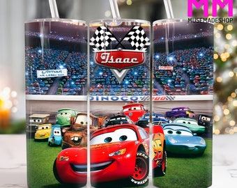 Vaso delgado de 20 oz con nombre personalizado de Cars (Png), vaso de 20 oz con dibujos animados (Png), vaso recto y cónico, vaso de Cars (20 oz)