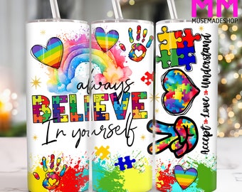 Autismus Be Kind 20 Unzen Skinny Tumbler Png, Autismus Mom 20 Unzen Tumbler Png, Autismus Awareness Straight und Taper Tumbler Wrap