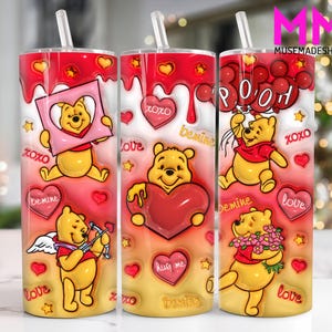 Valentijnsdag cartoon 3D opgeblazen magere beker van 20 oz png, Happy Valentines Day beker van 20 oz png, 3D-valentijnsdag beker van 20 oz omslag
