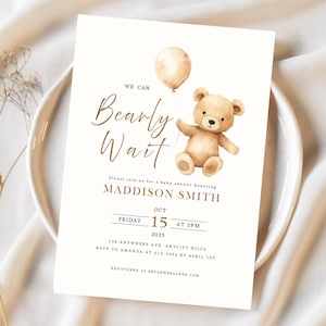 Teddy Bear Baby Shower Invitation: Editable Canva Template (5x7 in, Digital Download