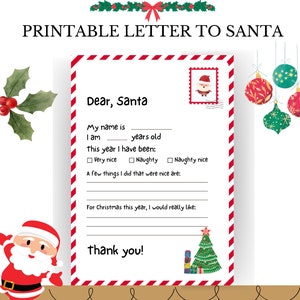 Weihnachtsbrief, druckbarer Brief an Santa, Weihnachtsbrief, Kinderbrief an Santa, Lieber Santa Weihnachtsbrief, Weihnachtswunschliste