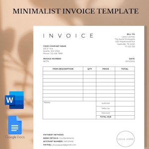 Editable Minimalist Invoice Template for Small Businesses, Business Invoice, Editable Im, Invoice Form, Printable Invoice, Invoice Billing