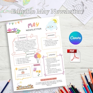 May Newsletter Template, Editable Newsletter, Monthly Newsletter, School Newsletter, Classroom Newsletter