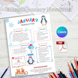 January Newsletter Template, Editable Newsletter, Monthly Newsletter, School Newsletter, Classroom Newsletter