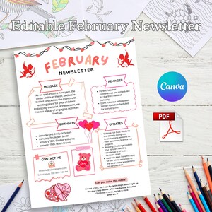 February Newsletter Template, Editable Newsletter, Monthly Newsletter, School Newsletter, Classroom Newsletter