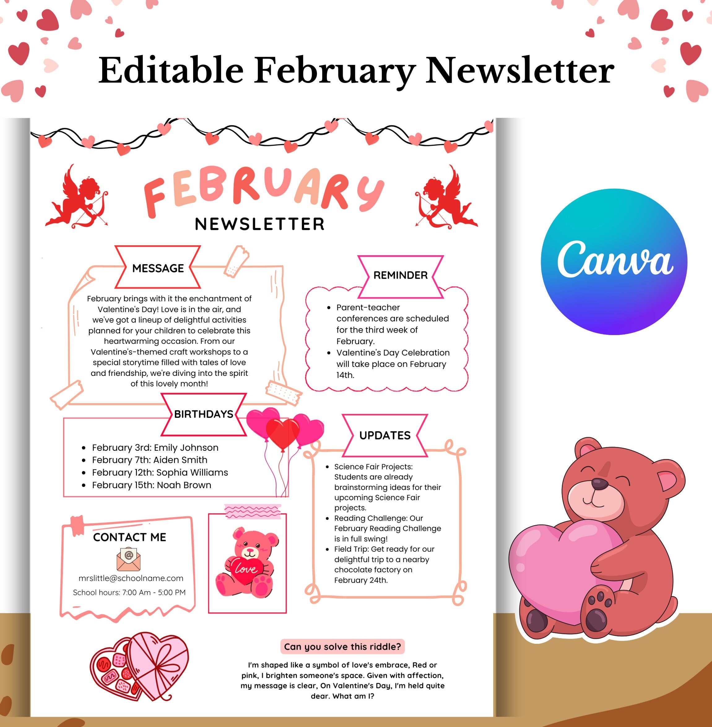 February newsletter template editable newsletter monthly newsletter