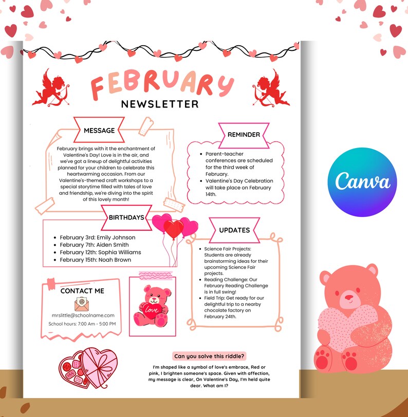 February Newsletter Template, Editable Newsletter, Monthly Newsletter ...