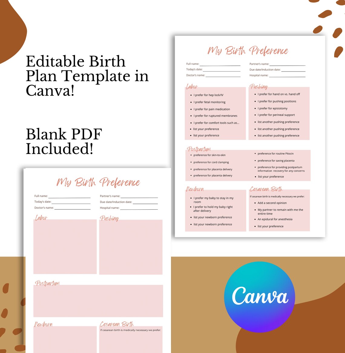 Editable Birth Plan Template Birth Plan Template Printable Birthing