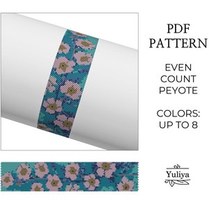 フラワーデザイン ペヨーテステッチ ブレスレット パターン PDF 偶数カウント デリカビーズ 花モチーフ シードビーズチャート ハンドメイドジュエリー DIY アクセサリー
