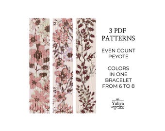 Floral Peyote Bracelet pattern, Even Count Stitch Beaded, Floral Beadwork, Peyote Seed Bead Bracelet, Flower Pattern, Peyote Floral Motif