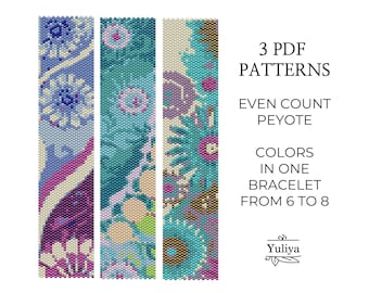 Abstract Peyote Bracelet Pattern, Peyote Design, Beaded Bracelet Pattern, Floral Peyote, Seed Bead Pattern,Even Count Stitch,Peyote bracelet