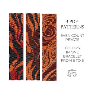 Pantera Print Peyote Armband Muster, Peyote Perlen Armband, Perlen Armband Muster, Flamme Peyote, Peyote Perlenarbeit, Orange Peyote Armband