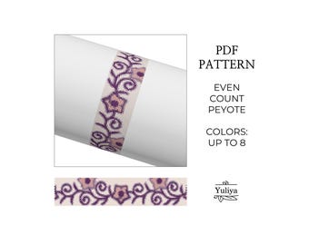 Schema per bracciale con punto peyote a forma di fiore in PDF, disegno con perline di semi a conteggio pari per perline Delica, schema floreale, accessorio per gioielli fatti a mano con perline