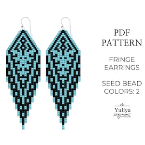 Patrón de aretes con flecos, Patrones de puntadas de ladrillo, Patrón de aretes de Halloween, Patrón de cuentas de semillas, Patrón de cuentas de bruja blanca, Pendientes nativos