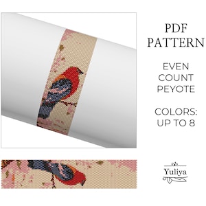 Peyote Bracelet Pattern, Birds Peyote Design, Beaded Bracelet Pattern, Bird Peyote, Seed Bead Pattern, Even Count Stitch, Peyote bracelet