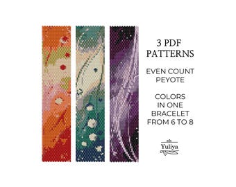 Abstract Peyote Bracelet Pattern, Floral Peyote, Beaded Bracelet Pattern, Simple Peyote, Narrow Peyote bracelet, Abstract Design Peyote