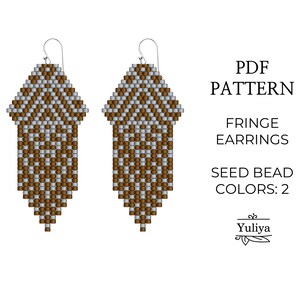 Fringe earrings pattern, Brick stitch patterns, Brown earrings pattern, Seed bead pattern, Delica pattern, Beaded pattern, Native earrings