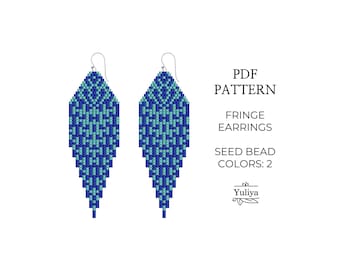 Fringe Earrings Pattern Romantic Beaded Brick Stitch Design with Native Blue Delica Beads for Handmade Gift Craft Personal Jewelry Project
