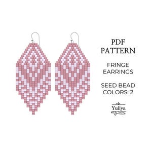 Brick stitch earrings pattern, Pink earrings pattern, Fringe earrings, Seed bead pattern, Romantic beaded earrings pattern, Native earrings