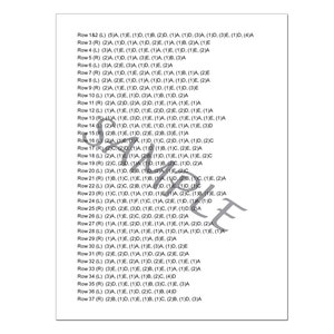 May include: A list of rows with numbers and letters, showing a pattern of letters and numbers. The list is titled "Row 182" at the top and continues down to "Row 37".
