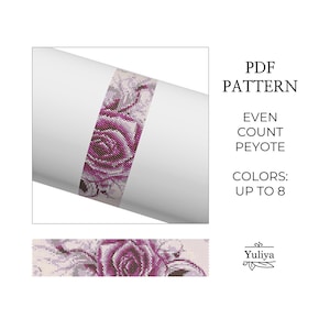 Rose Peyote Armband Muster, Peyote Perlen Armband, Perlen Armband Muster, Rosa Peyote, Peyote Perlenarbeit, Rosa Rosen Peyote Armband