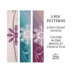 Wzór na bransoletkę z płatkami śniegu i pejotlem, wzór na świąteczną bransoletkę z pejotlem, wzór na bransoletkę z koralików, noworoczny pejotl, wzór na koraliki nasienne, bransoletka z pejotlem