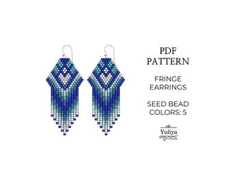 Blue Fringe Earrings Brick Stitch Pattern PDF Seed Bead Design for Delica Beads Native Inspired Handmade Jewelry Beaded Boho Accessory