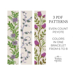 Padrão de pulseira de miçangas em ponto peiote, miçangas com ponto par, bordado floral, pulseira de miçangas em ponto peiote, padrão de flor, motivo floral em peiote