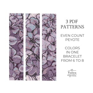 Peyote Bracelet pattern, Even Count Peyote, Beaded bracelet pattern, Lilac Peyote,Peyote Beading,Peyote Bracelet,Floral Motif,Narrow Peyote