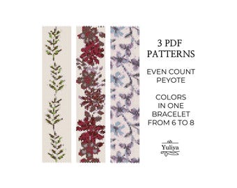 Schema per bracciale con motivo floreale in peyote in PDF, disegno con punti pari per perline Delica, schema per perline, gioielli fatti a mano, motivo floreale in peyote fai da te