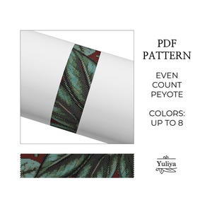 Leaf Peyote Bracelet  Pattern, Leaves Design, Beaded Bracelet Pattern, Peyote Beadwork, Seed Bead Pattern,Even Count Stitch,Peyote bracelet