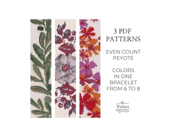 Flower Design Peyote Stitch Bracelet Pattern PDF Even Count Beaded Chart for Delica Beads Seed Bead Floral Handmade Jewelry Peyoted DIY