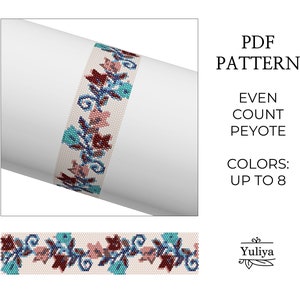 Floral Peyote Bracelet pattern, Even Count Stitch Beaded, Peyoted Bracelet, Peyote Seed Bead Bracelet, Flower Pattern, Peyote Floral Motif