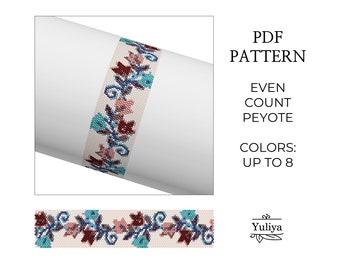 Floral Peyote Bracelet pattern, Even Count Stitch Beaded, Peyoted Bracelet, Peyote Seed Bead Bracelet, Flower Pattern, Peyote Floral Motif