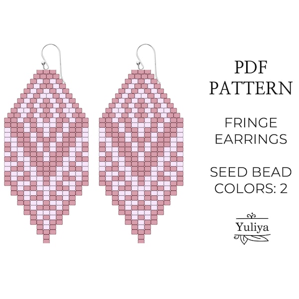 Brick stitch earrings pattern, Pink earrings pattern, Fringe earrings, Seed bead pattern, Romantic beaded earrings pattern, Native earrings