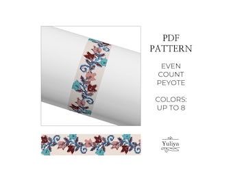 Floral Peyote Bracelet pattern, Even Count Stitch Beaded, Peyoted Bracelet, Peyote Seed Bead Bracelet, Flower Pattern, Peyote Floral Motif