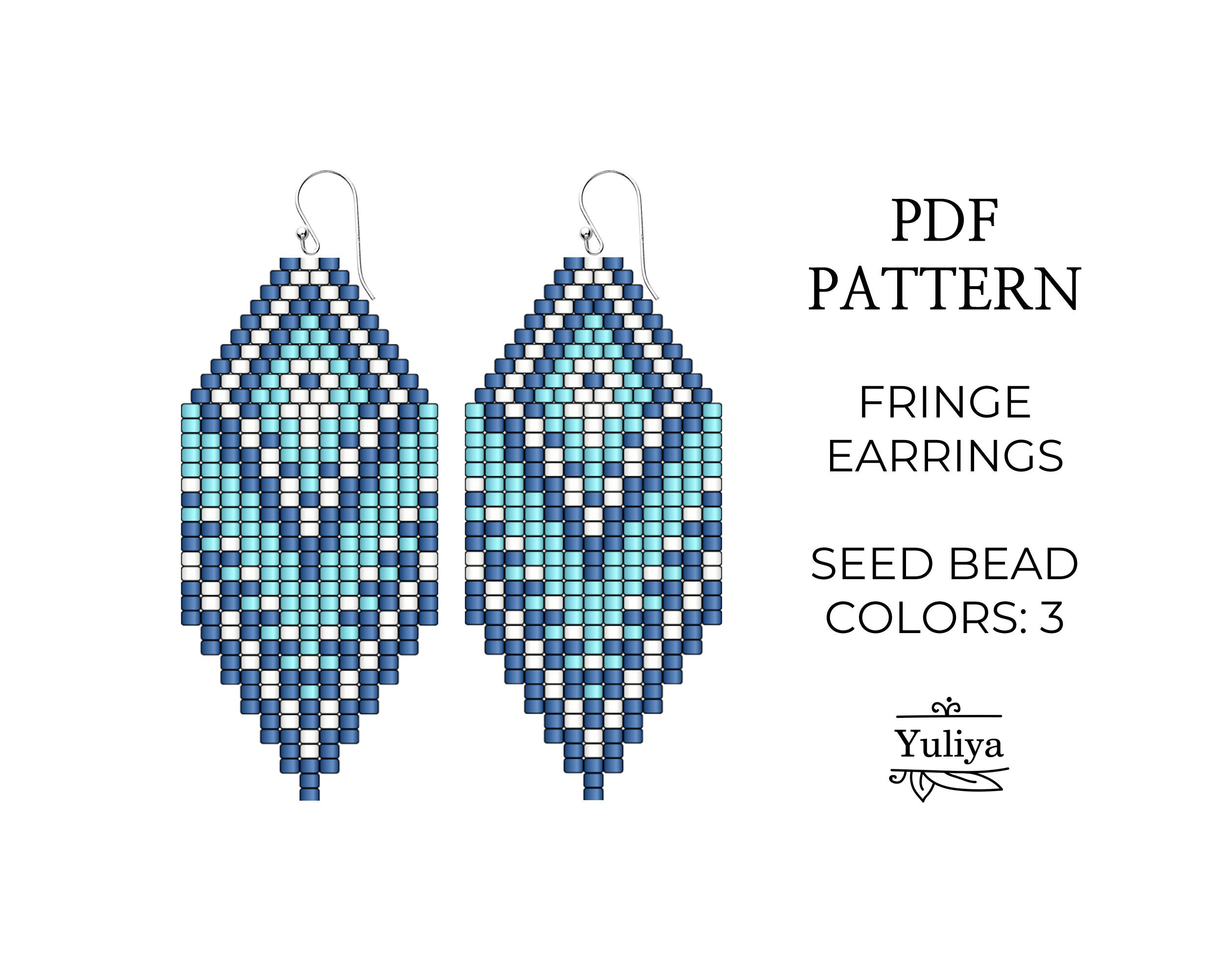 Fringe earrings pattern, Brick stitch patterns, Blue earrings pattern, Seed bead pattern, Delica pattern, Beaded pattern, Native earrings