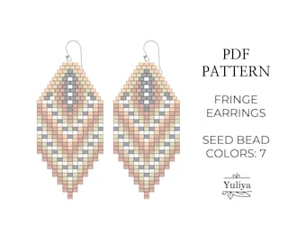 Fringe earrings pattern, Brick stitch patterns, Romantic earrings pattern, Seed bead pattern, Delica pattern,Beaded pattern, Native earrings