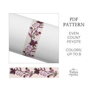 Floral Peyote Bracelet pattern, Even Count Stitch Beaded, Peyoted Bracelet, Peyote Seed Bead Bracelet, Flower Pattern, Peyote Floral Motif