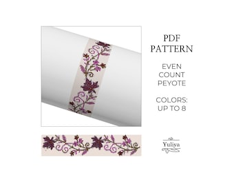 Floral Peyote Bracelet pattern, Even Count Stitch Beaded, Peyoted Bracelet, Peyote Seed Bead Bracelet, Flower Pattern, Peyote Floral Motif