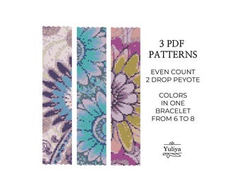 2 Drop Peyote Bracelet Pattern, Abstract Design, Peyoted Bracelet Pattern, Floral Peyote, Seed Bead Pattern,Even Count, Peyote bracelet