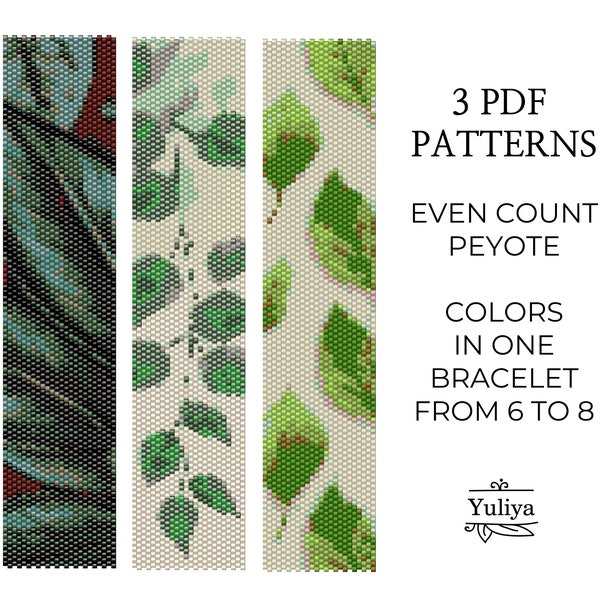 Leaf Peyote Bracelet  Pattern, Leaves Design, Beaded Bracelet Pattern, Peyote Beadwork, Seed Bead Pattern,Even Count Stitch,Peyote bracelet