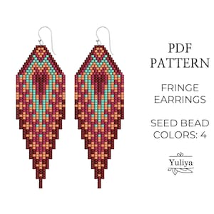 Fringe earrings pattern, Brick stitch patterns, Summer earrings pattern, Seed bead pattern, Boho earrings beaded pattern, Native earrings