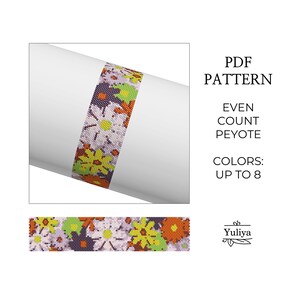 Schmal Blumen Peyote Armband Muster PDF Even Count Design für Delica Perlen Seed Bead Chart Handmade Schmuck Blumenmotiv Peyoted DIY