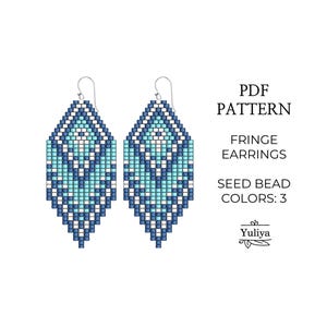 Brincos com franjas, ponto tijolo, brincos azuis, miçangas, padrão Delica, brincos com miçangas, brincos indígenas