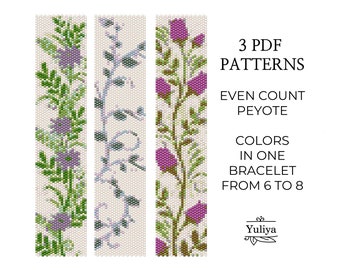 Peyoted beaded bracelet pattern, Even Count Stitch Beaded, Floral Beadwork, Peyote Seed Bead Bracelet, Flower Pattern, Peyote Floral Motif