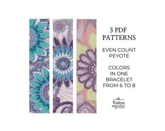 Schema per braccialetti floreali in peyote in PDF, motivo floreale, punti pari per perline Delica, schema per perline, gioielli fatti a mano, perline peyote fai da te