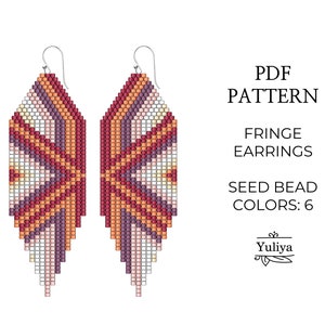 Fringe earrings pattern, Brick stitch patterns, Nice earrings pattern, Seed bead pattern,Long earrings beaded pattern, Native, boho earrings