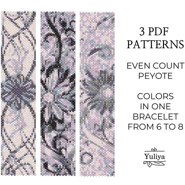 Peyoted Beaded Pattern, Floral Bracelet Peyote Design, Beaded Bracelet Pattern, Flower Peyote, Seed Bead Pattern, Even Count Peyote bracelet