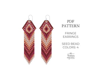 Brick stitch fringe earrings pattern, Fringe earrings pattern, Long earrings pattern, Seed bead pattern,Boho earring pattern,Native earrings